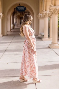 Keisha Sleeveless Paisley Print Scalloped Midi Dress Pink