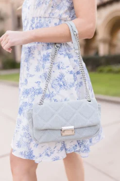 Kelly Denim Quilted Crossbody Purse Blue