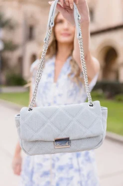 Kelly Denim Quilted Crossbody Purse Blue