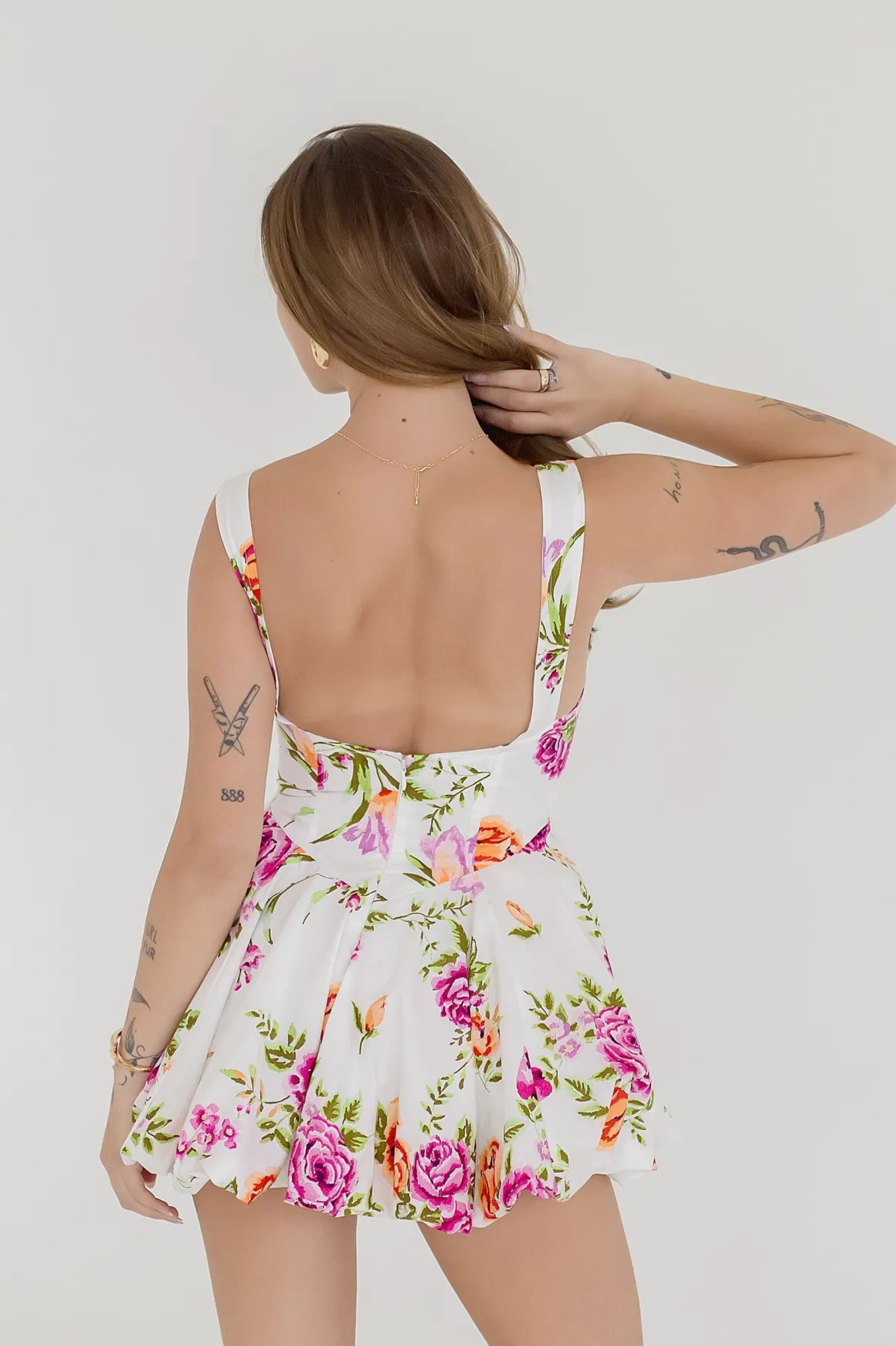 Kelsie Sleeveless Floral Print Mini Dress White