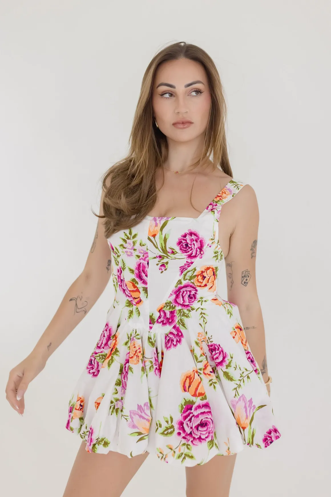 Kelsie Sleeveless Floral Print Mini Dress White
