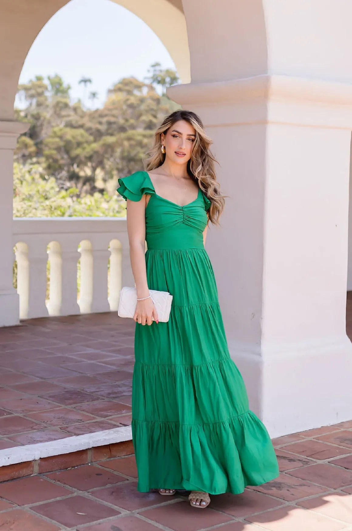 Kendall Ruffle Sleeve Maxi Dress Green