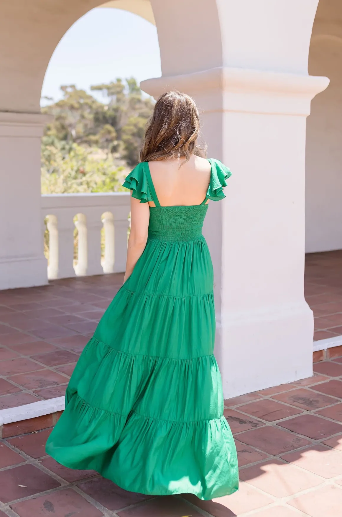 Kendall Ruffle Sleeve Maxi Dress Green