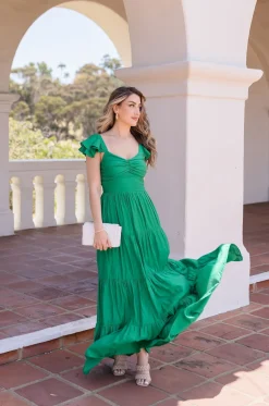 Kendall Ruffle Sleeve Maxi Dress Green