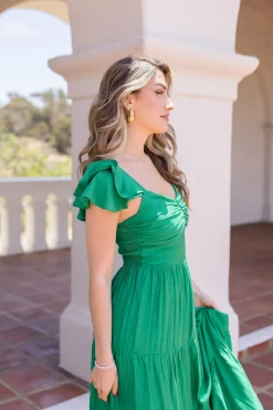 Kendall Ruffle Sleeve Maxi Dress Green