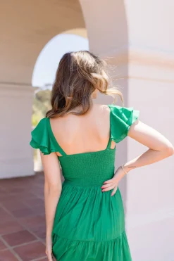 Kendall Ruffle Sleeve Maxi Dress Green