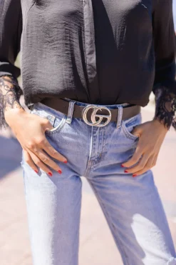 Kendra Logo Buckle Belt Black