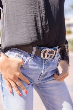 Kendra Logo Buckle Belt Black