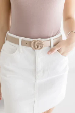 Kendra Logo Buckle Belt Nude