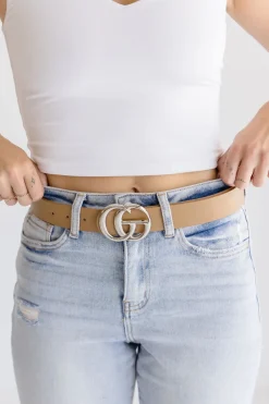 Kendra Logo Buckle Belt Nude