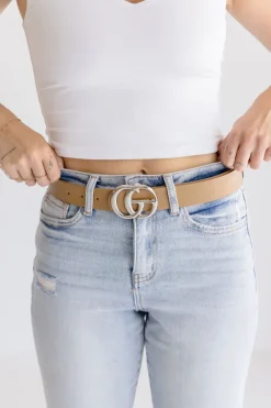 Kendra Logo Buckle Belt Nude