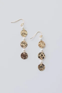 Kenna Pearl Round Hammered Drop Earrings Gold