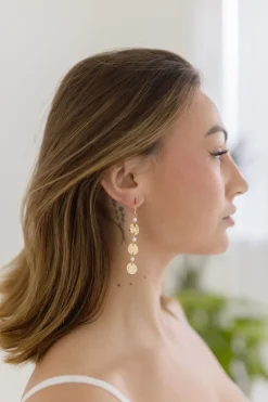 Kenna Pearl Round Hammered Drop Earrings Gold