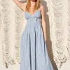 Kennedy Sleeveless Stripe Print Midi Dress Blue