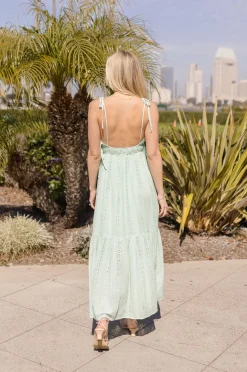 Kinsley Sleeveless Shoulder Tie Eyelet Maxi Dress Mint