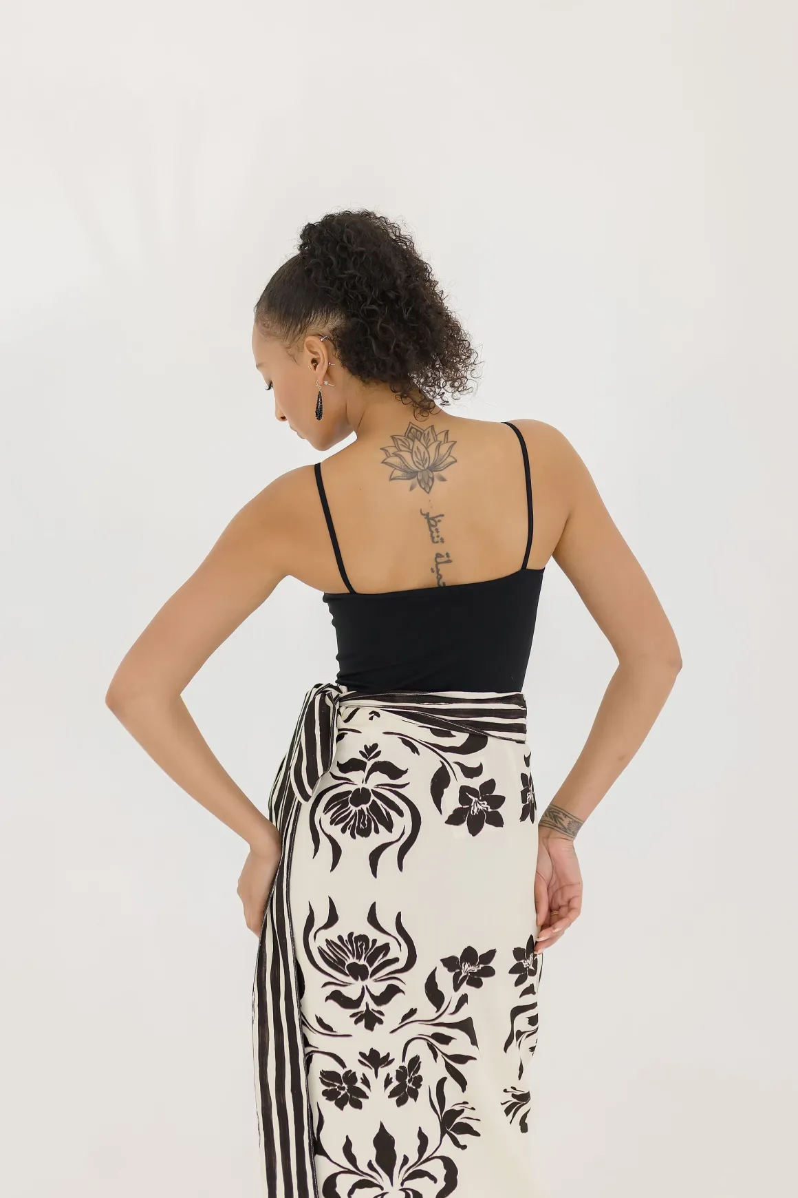 Kira High Waist Floral Print Linen Wrap Midi Skirt Cream