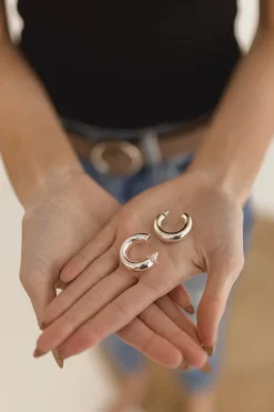 Kiya Chunky Hoop Earrings Silver