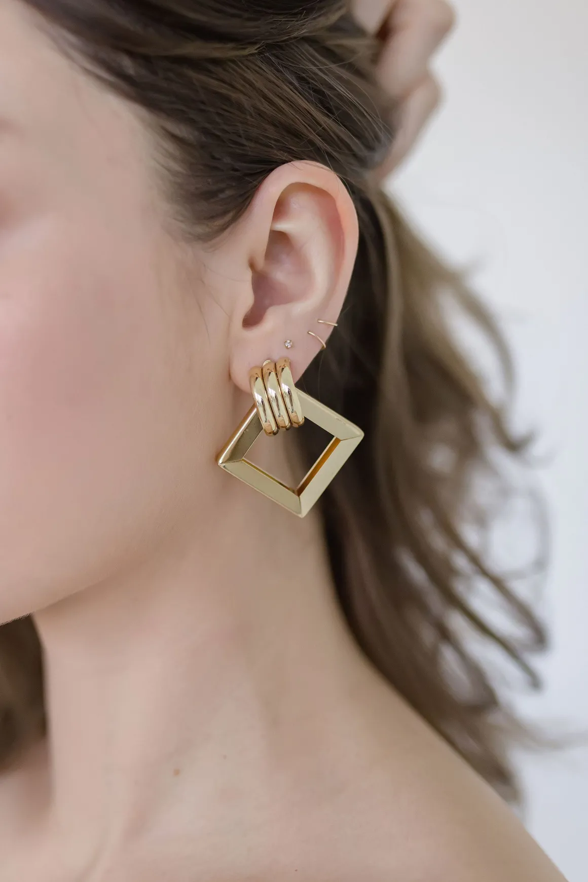 Kylie Square Drop Earrings Gold