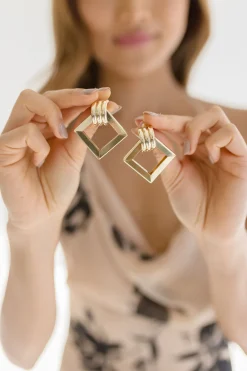 Kylie Square Drop Earrings Gold