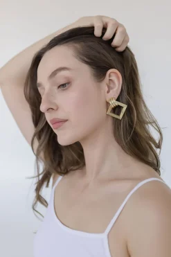Kylie Square Drop Earrings Gold