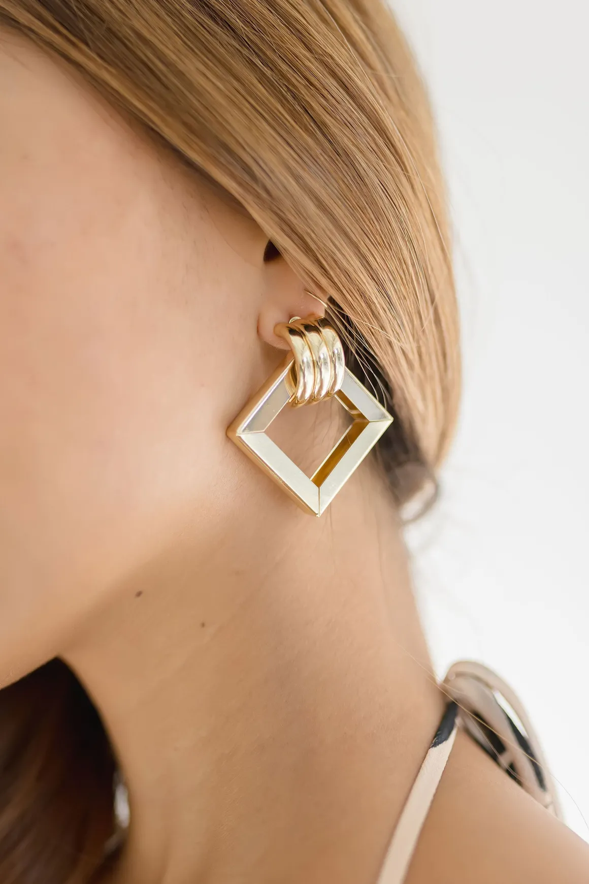 Kylie Square Drop Earrings Gold