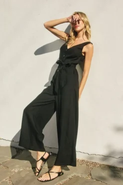 Laila Sleeveless Waist Tie Wide Leg Jumpsuit Black