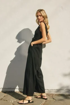 Laila Sleeveless Waist Tie Wide Leg Jumpsuit Black