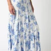 Lana High Waist Ruffle Floral Print Maxi Skirt Blue