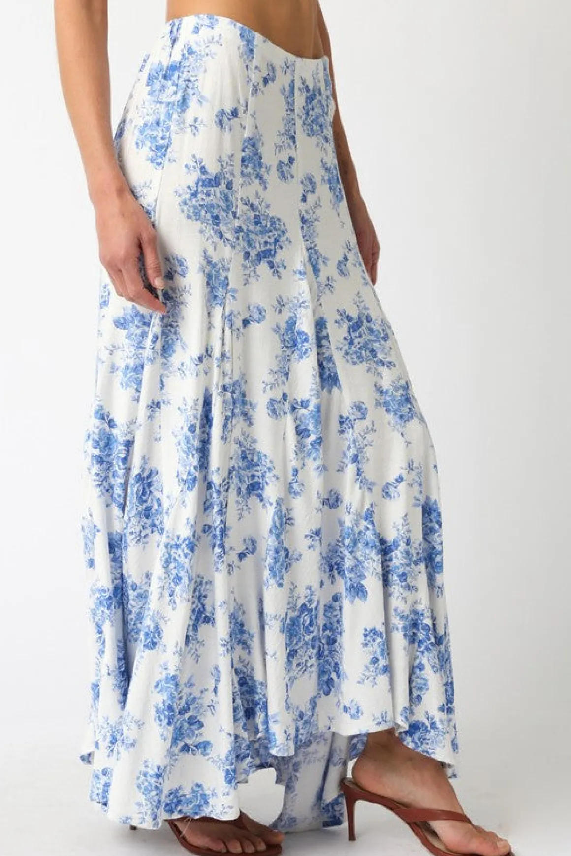 Lana High Waist Ruffle Floral Print Maxi Skirt Blue