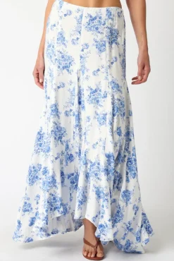 Lana High Waist Ruffle Floral Print Maxi Skirt Blue