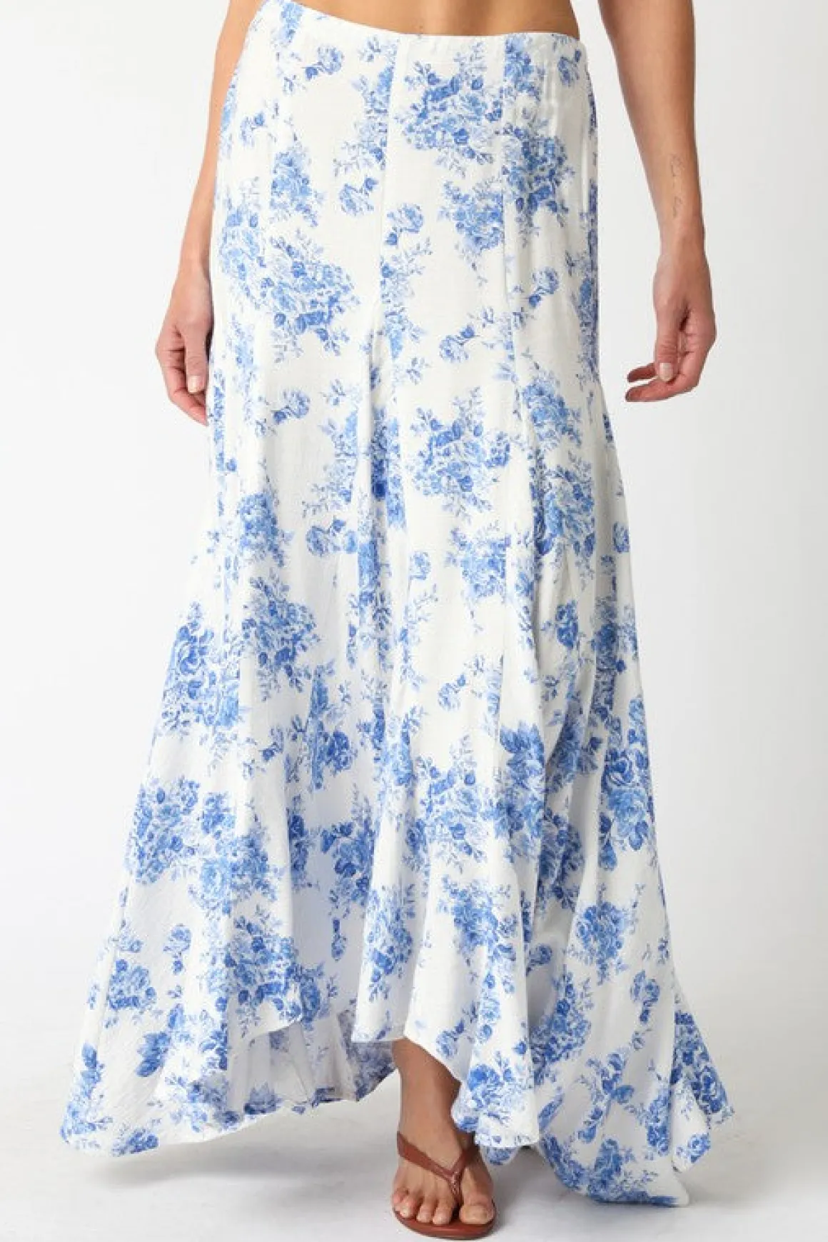 Lana High Waist Ruffle Floral Print Maxi Skirt Blue
