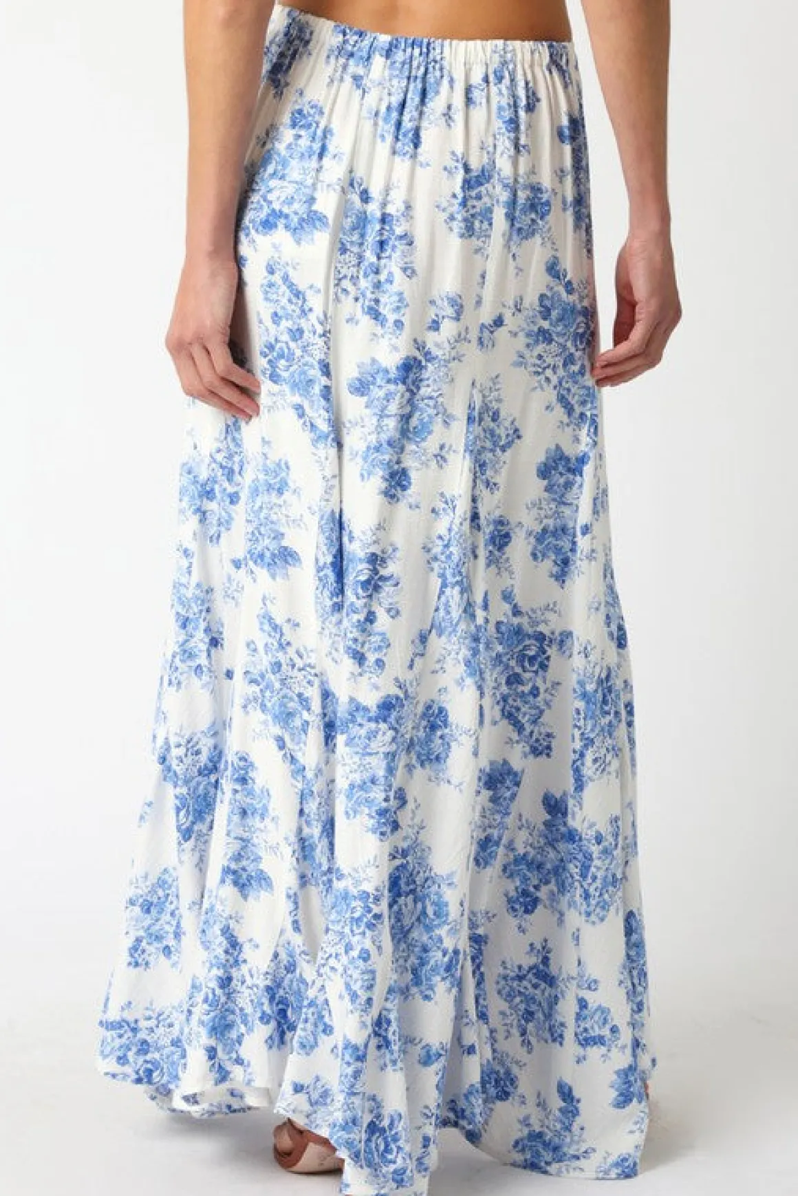 Lana High Waist Ruffle Floral Print Maxi Skirt Blue