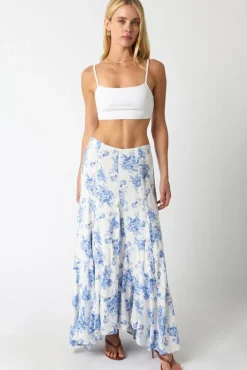 Lana High Waist Ruffle Floral Print Maxi Skirt Blue