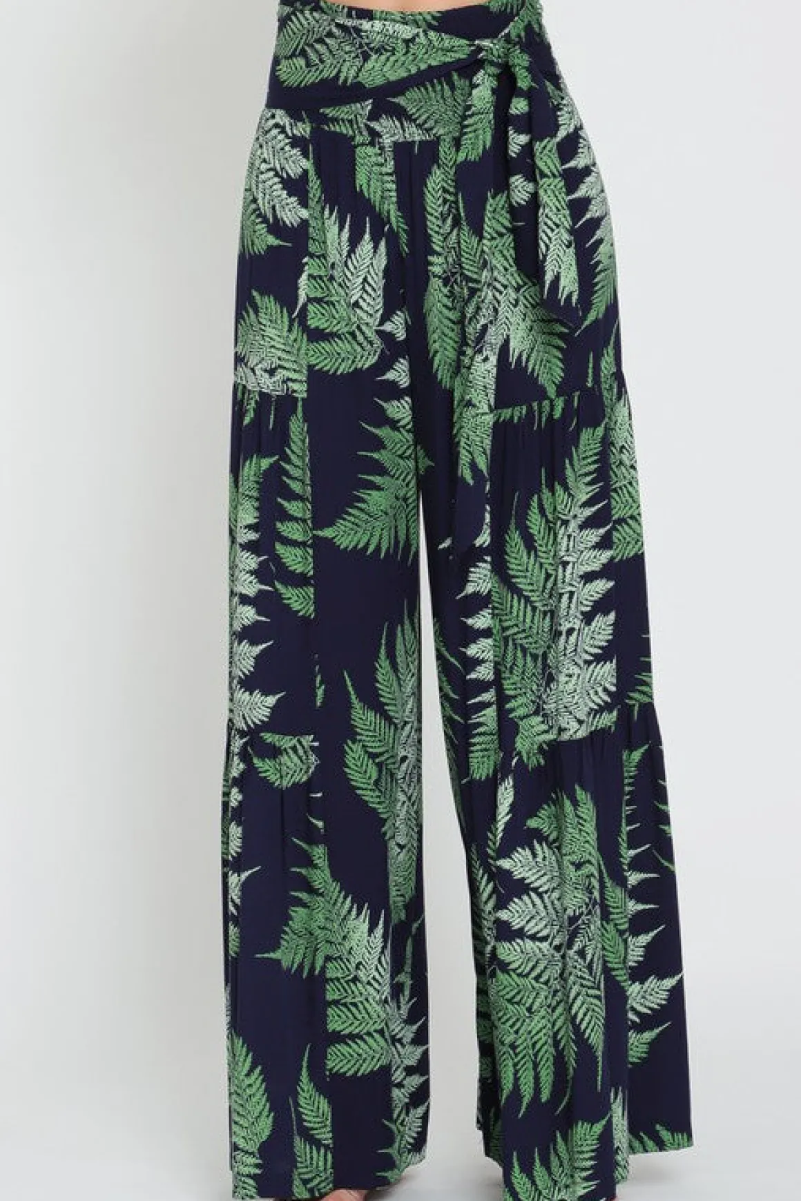 Laura Tropical Print Front Tie Wide Leg Pants Navy
