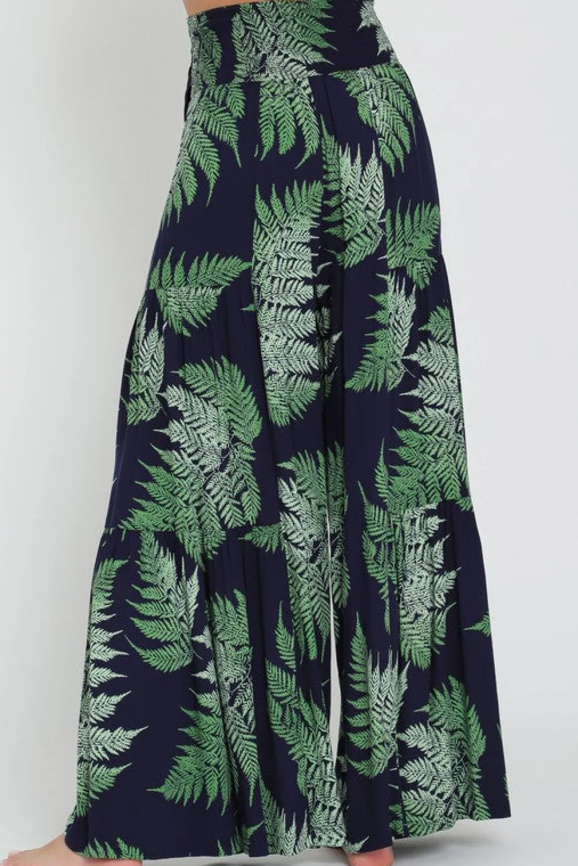 Laura Tropical Print Front Tie Wide Leg Pants Navy