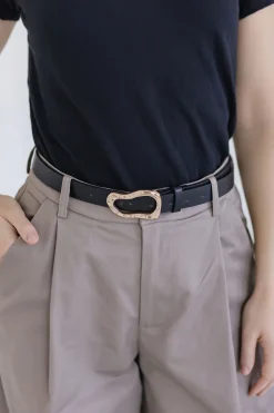Laurel Faux Leather Abstract Buckle Belt Black