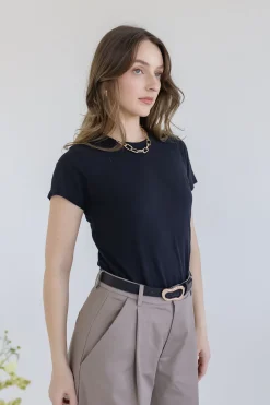 Laurel Faux Leather Abstract Buckle Belt Black