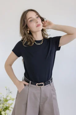 Laurel Faux Leather Abstract Buckle Belt Black