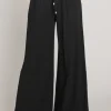 Leah Drawstring Linen Wide Leg Pants Black
