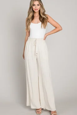 Leah Drawstring Linen Wide Leg Pants Nude