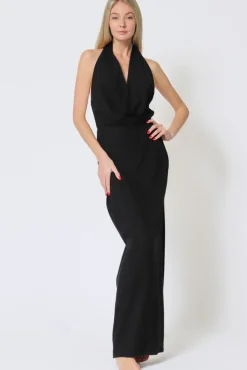 Leilani Sleeveless Cowl Neck Low Open Back Maxi Dress Black