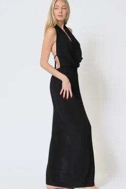 Leilani Sleeveless Cowl Neck Low Open Back Maxi Dress Black