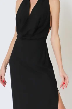 Leilani Sleeveless Cowl Neck Low Open Back Maxi Dress Black