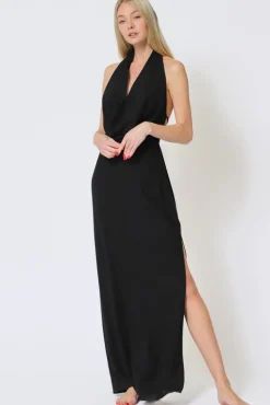 Leilani Sleeveless Cowl Neck Low Open Back Maxi Dress Black