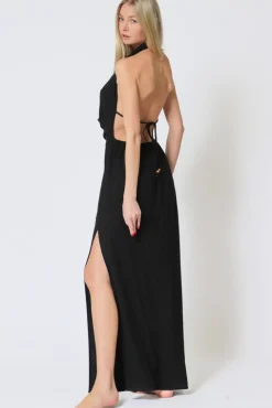 Leilani Sleeveless Cowl Neck Low Open Back Maxi Dress Black