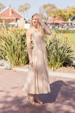 Leni Sleeveless Floral Print Flare Midi Dress Coral