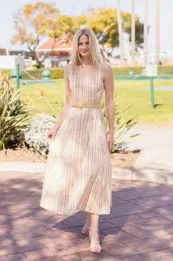 Leni Sleeveless Floral Print Flare Midi Dress Coral