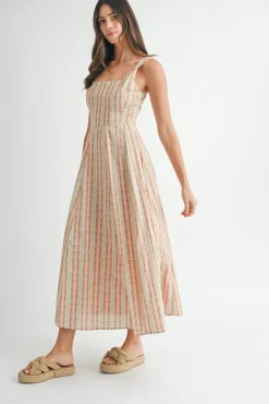 Leni Sleeveless Floral Print Flare Midi Dress Coral