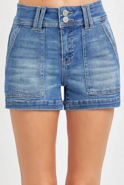 Lennon High Rise Patch Pocket Shorts Medium Wash