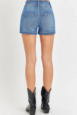 Lennon High Rise Patch Pocket Shorts Medium Wash